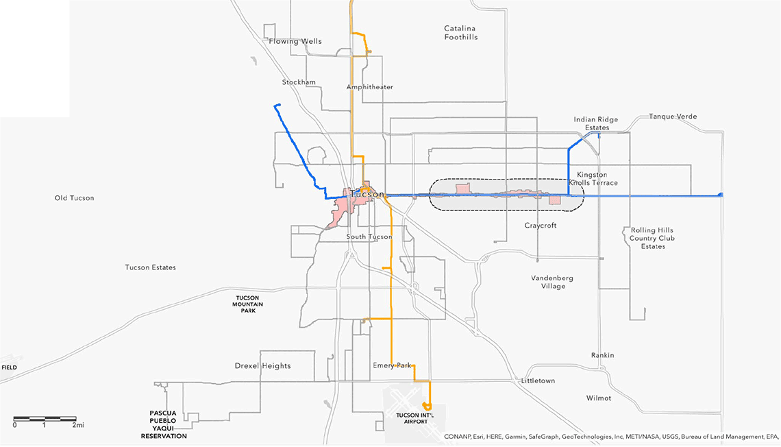 Map of Broadway Boulevard Study Area in Tucson Arizona